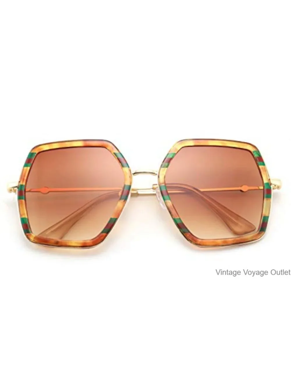 Large Hexagon Oversized Sunglasses UV400 Plastic Metal Frame Women